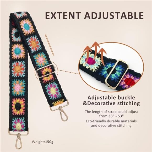 Wide Purse Straps Crochet Flower Replacement Crossbody for Handbag - Picture 4 of 10